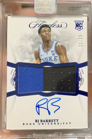 2019 - 20 Panini Flawless Collegiate Rj Barrett Rpa Auto Patch /15 (duke / Knicks)