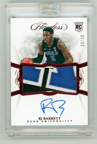 2019/20 19/20 Panini Flawless Collegiate /20 Rj Barrett Auto Autograph Patch Rc