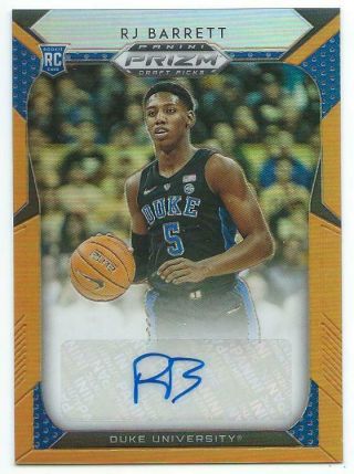 2019 - 20 Panini Prizm Draft Neon Orange Rj Barrett Rc Auto Autograph 2/5 Knicks