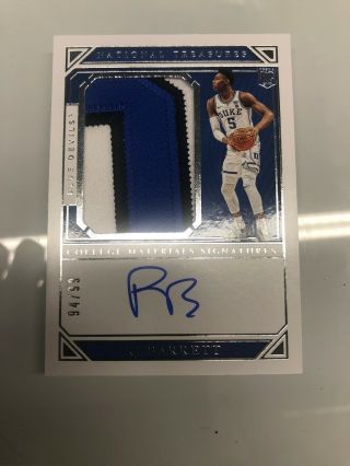 2019 - 20 National Treasures Collegiate Basketball Rj Barrett Patch Auto Rpa /99
